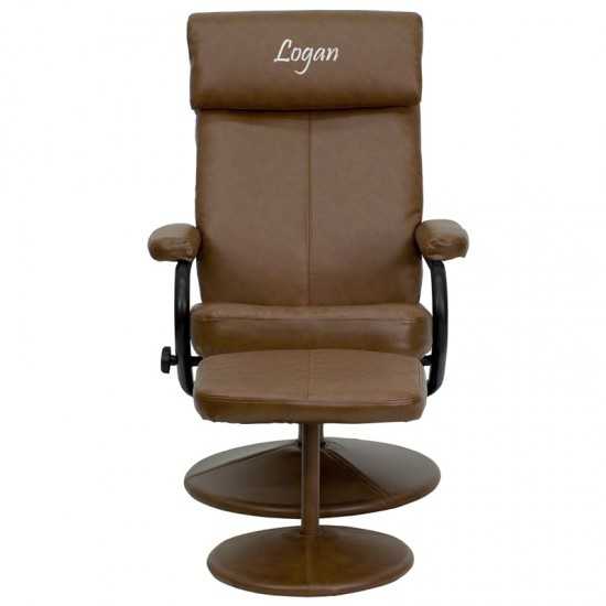 Personalized Contemporary Multi-Position Headrest Recliner and Ottoman with Wrapped Base in Palimino LeatherSoft