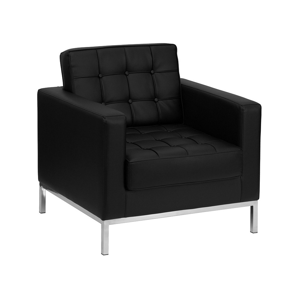 HERCULES Lacey Series Contemporary Black LeatherSoft Chair with Stainless Steel Frame