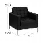 HERCULES Lacey Series Contemporary Black LeatherSoft Chair with Stainless Steel Frame