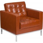 HERCULES Lacey Series Contemporary Cognac LeatherSoft Chair with Stainless Steel Frame