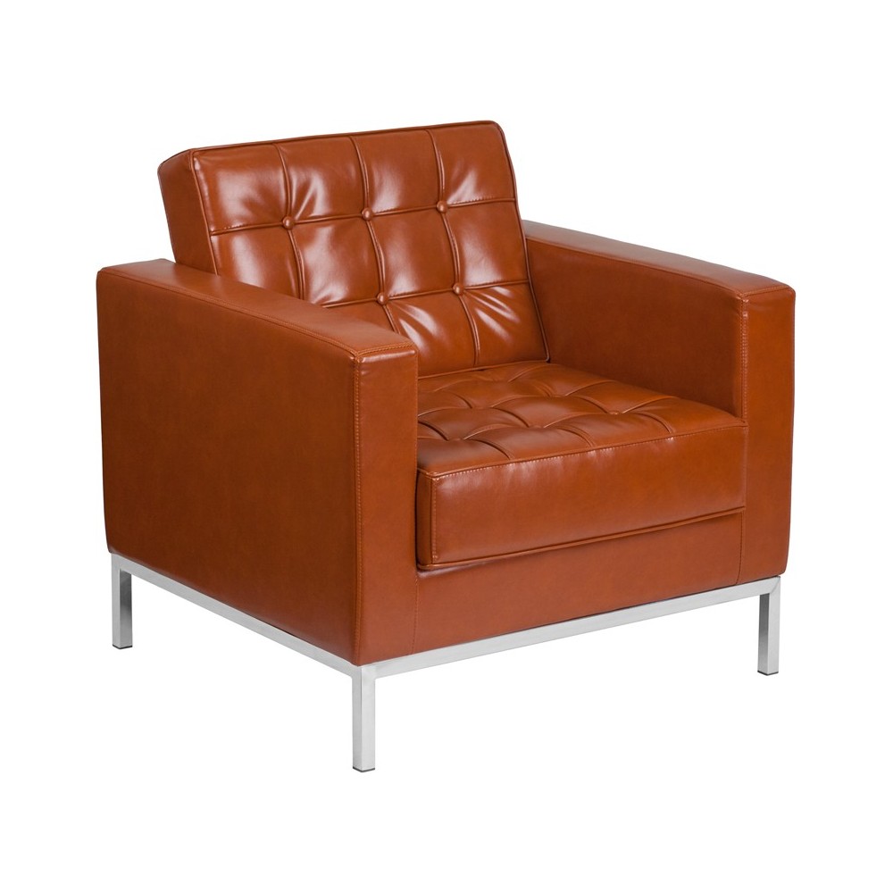 HERCULES Lacey Series Contemporary Cognac LeatherSoft Chair with Stainless Steel Frame