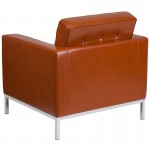 HERCULES Lacey Series Contemporary Cognac LeatherSoft Chair with Stainless Steel Frame