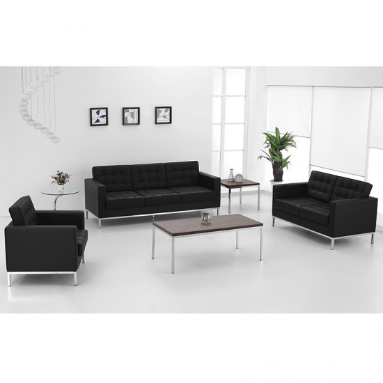 HERCULES Lacey Series Contemporary Black LeatherSoft Loveseat with Stainless Steel Frame