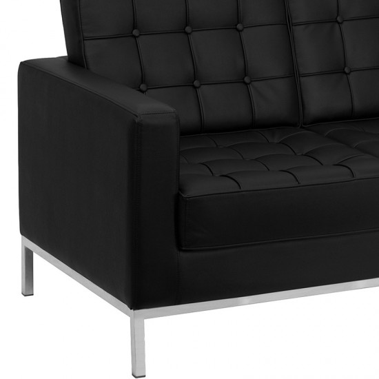 HERCULES Lacey Series Contemporary Black LeatherSoft Loveseat with Stainless Steel Frame