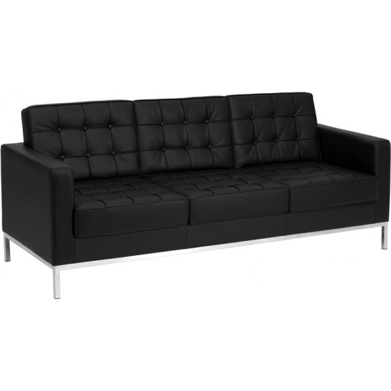 HERCULES Lacey Series Contemporary Black LeatherSoft Sofa with Stainless Steel Frame