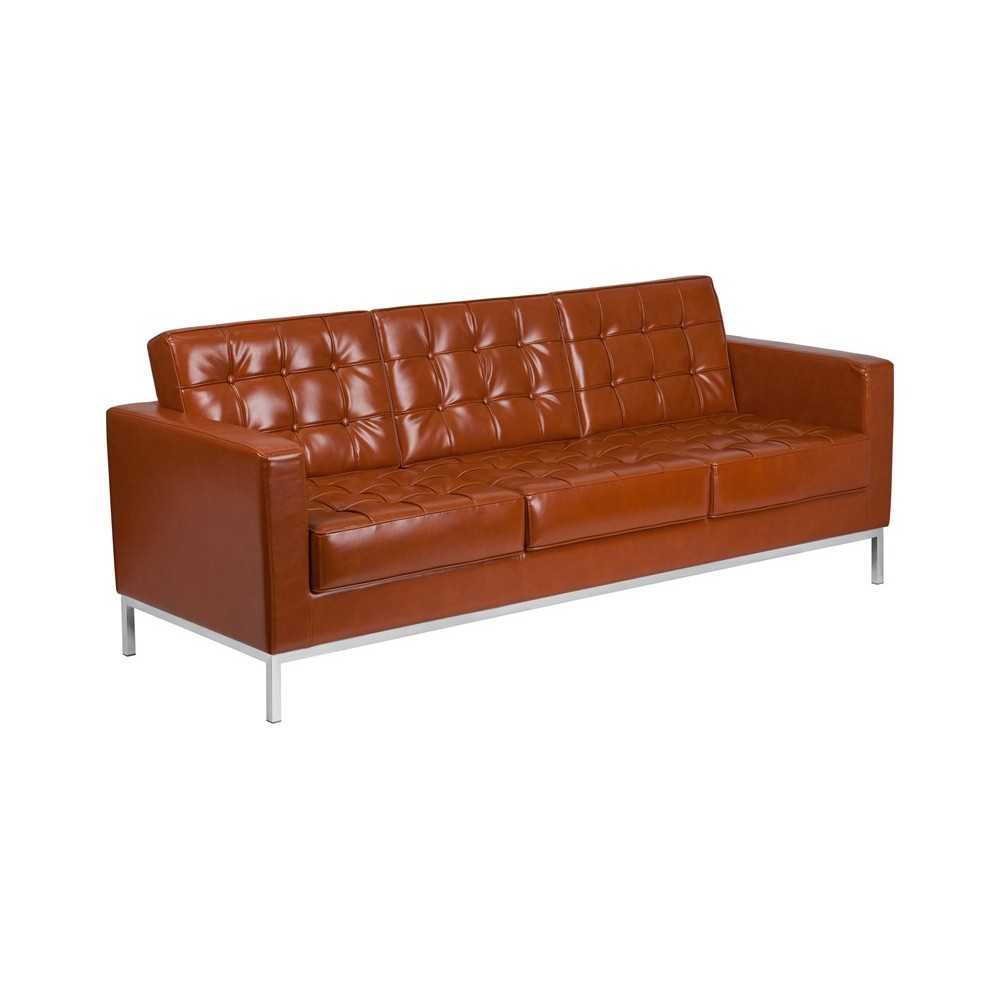 HERCULES Lacey Series Contemporary Cognac LeatherSoft Sofa with Stainless Steel Frame