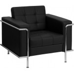 Contemporary Black LeatherSoft Chair with Encasing Frame