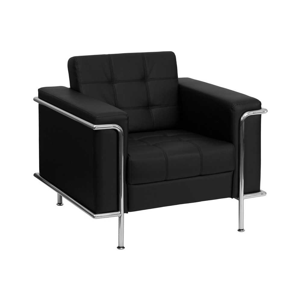 Contemporary Black LeatherSoft Chair with Encasing Frame