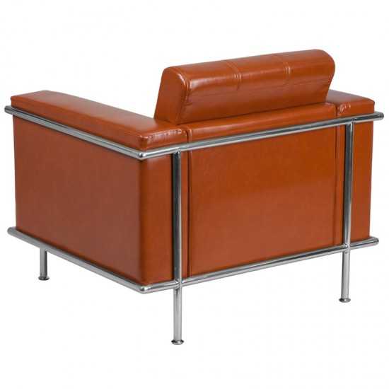 Contemporary Cognac LeatherSoft Chair with Encasing Frame