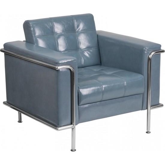 Contemporary Gray LeatherSoft Chair with Encasing Frame