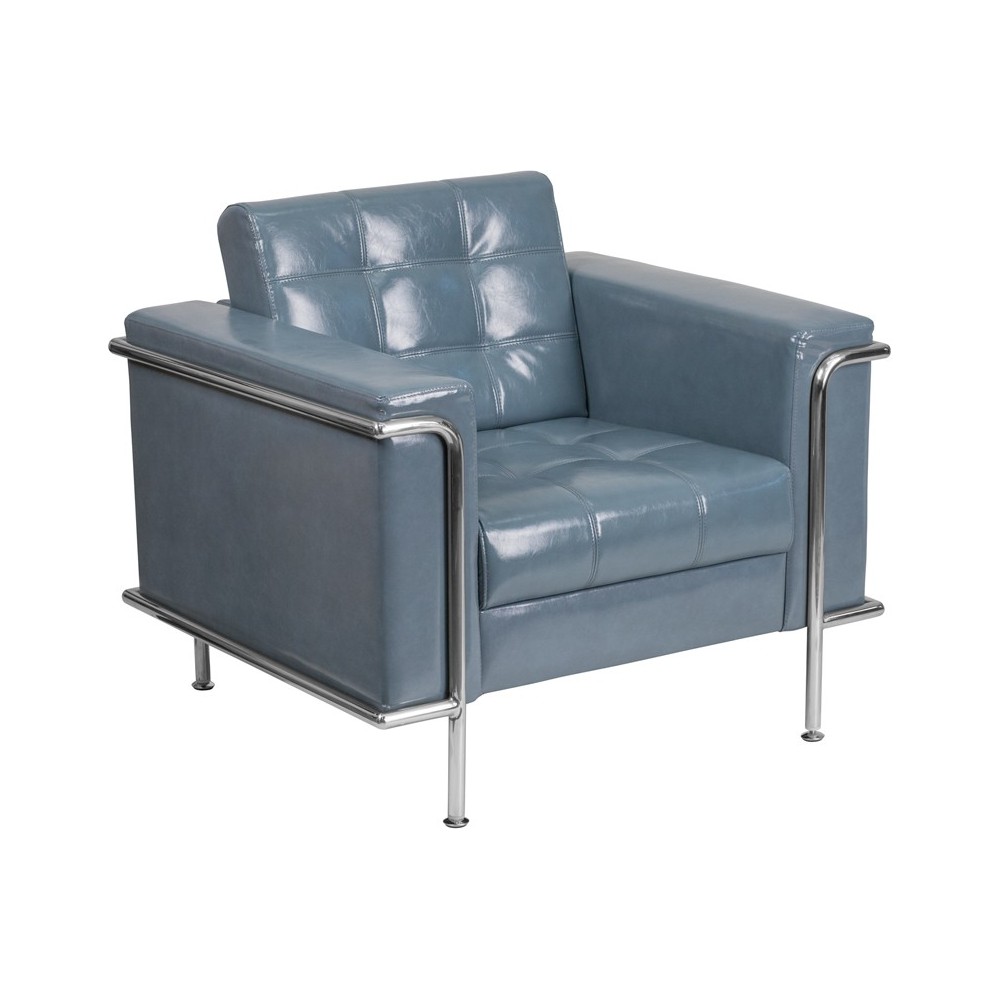 Contemporary Gray LeatherSoft Chair with Encasing Frame