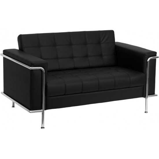 Contemporary Black LeatherSoft Loveseat with Encasing Frame