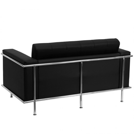 Contemporary Black LeatherSoft Loveseat with Encasing Frame