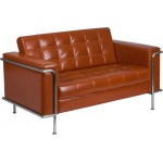 Contemporary Cognac LeatherSoft Loveseat with Encasing Frame