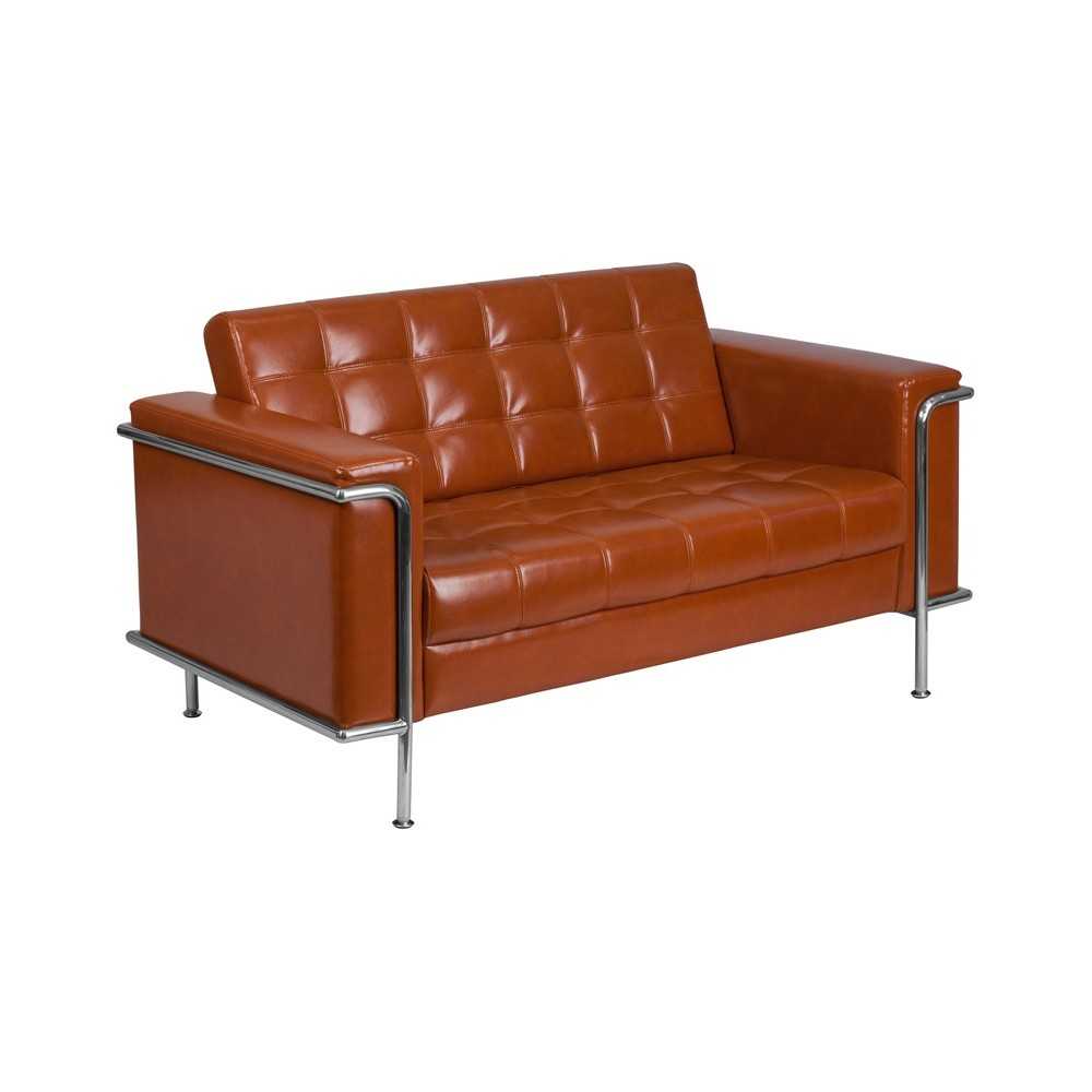 Contemporary Cognac LeatherSoft Loveseat with Encasing Frame