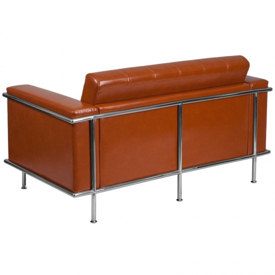 Contemporary Cognac LeatherSoft Loveseat with Encasing Frame