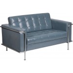 Contemporary Gray LeatherSoft Loveseat with Encasing Frame