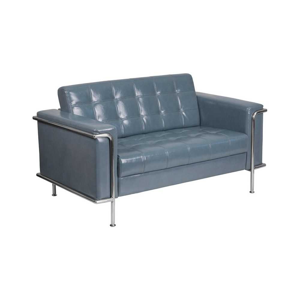 Contemporary Gray LeatherSoft Loveseat with Encasing Frame