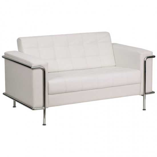 Contemporary Melrose White LeatherSoft Loveseat with Encasing Frame