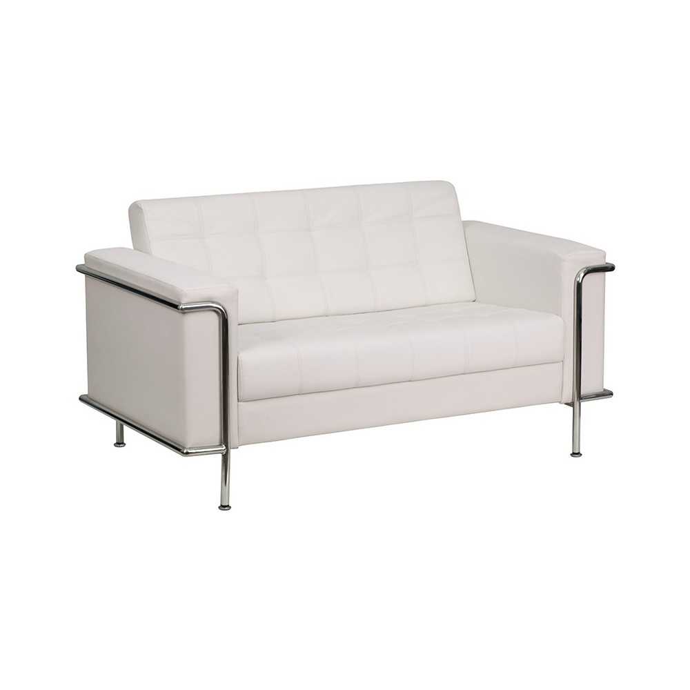 Contemporary Melrose White LeatherSoft Loveseat with Encasing Frame