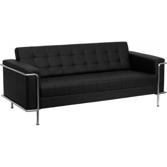 Contemporary Black LeatherSoft Sofa with Encasing Frame