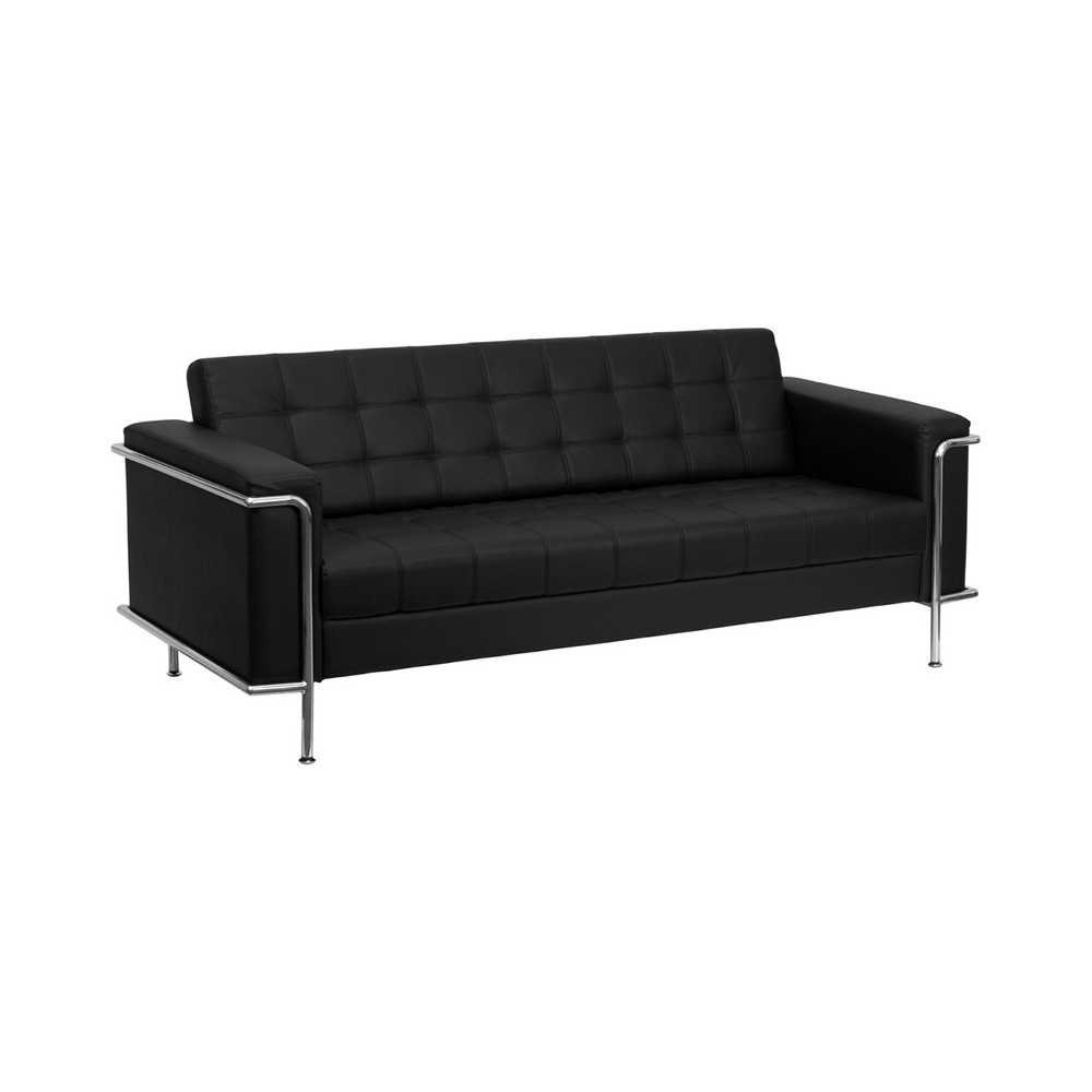 Contemporary Black LeatherSoft Sofa with Encasing Frame