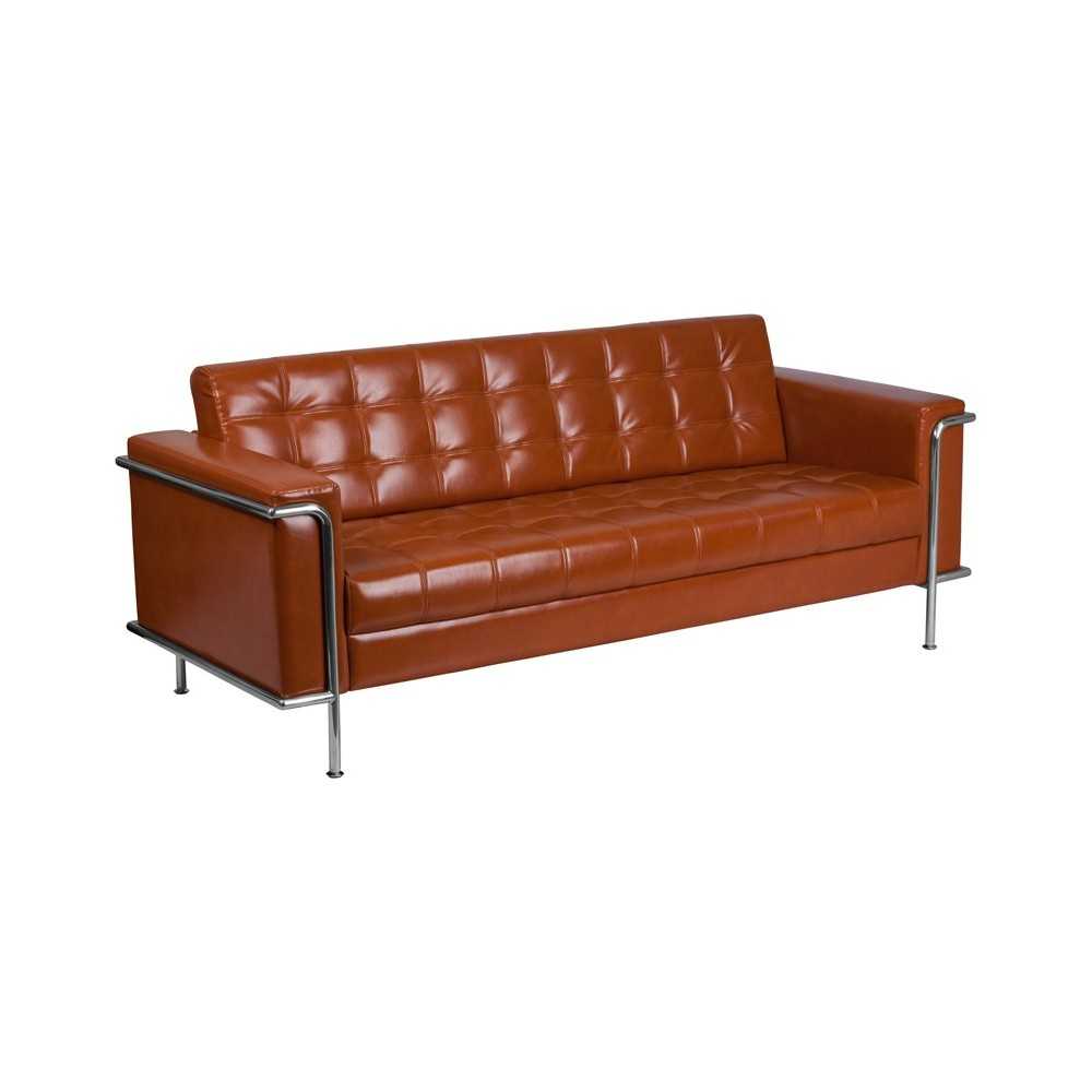 Contemporary Cognac LeatherSoft Sofa with Encasing Frame
