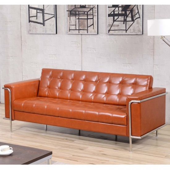 Contemporary Cognac LeatherSoft Sofa with Encasing Frame