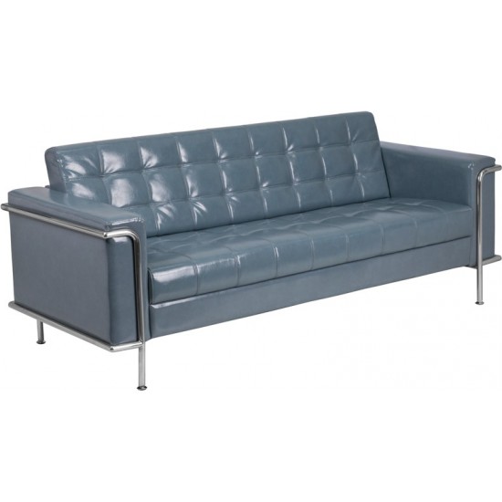 Contemporary Gray LeatherSoft Sofa with Encasing Frame