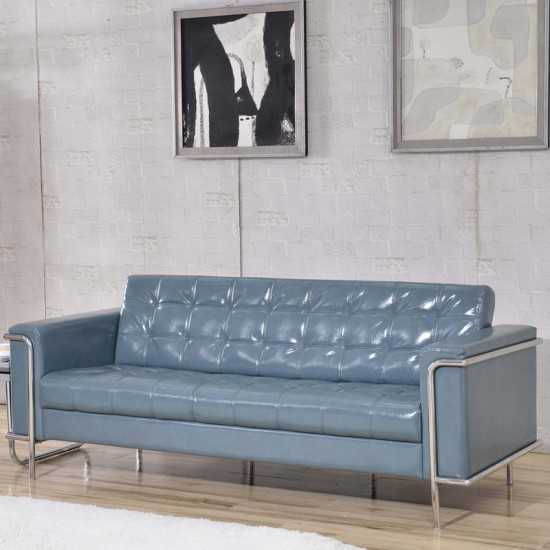 Contemporary Gray LeatherSoft Sofa with Encasing Frame