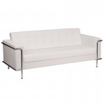 Contemporary Melrose White LeatherSoft Sofa with Encasing Frame