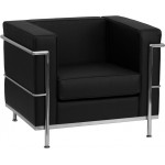 Contemporary Black LeatherSoft Chair with Encasing Frame