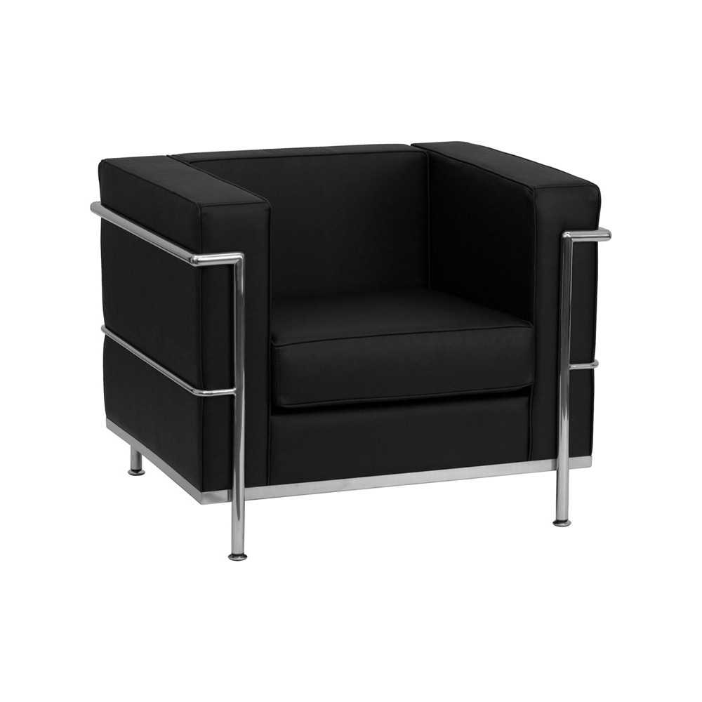 Contemporary Black LeatherSoft Chair with Encasing Frame