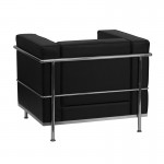 Contemporary Black LeatherSoft Chair with Encasing Frame