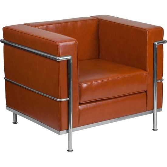 Contemporary Cognac LeatherSoft Chair with Encasing Frame