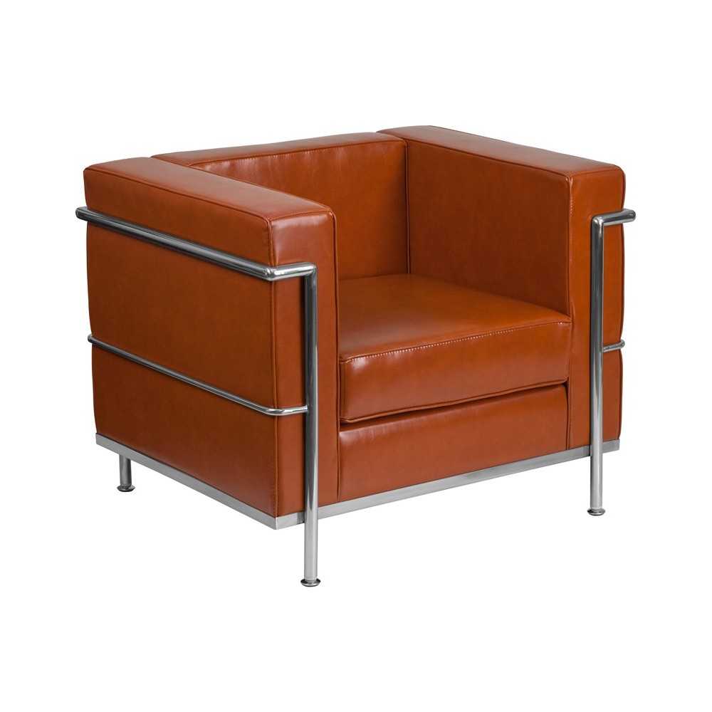 Contemporary Cognac LeatherSoft Chair with Encasing Frame