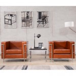 Contemporary Cognac LeatherSoft Chair with Encasing Frame