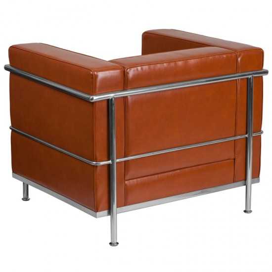 Contemporary Cognac LeatherSoft Chair with Encasing Frame