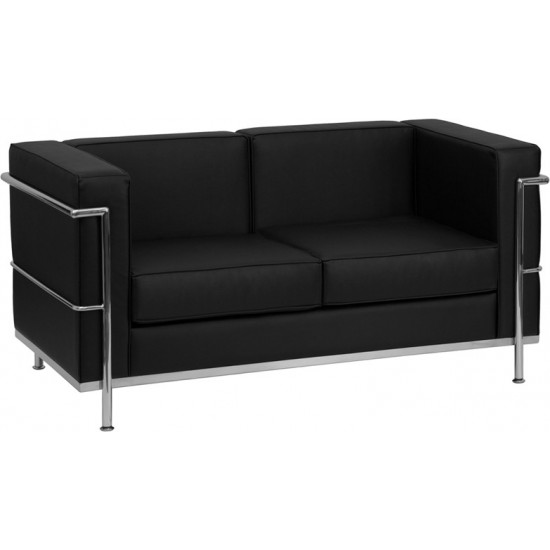 Contemporary Black LeatherSoft Loveseat with Encasing Frame