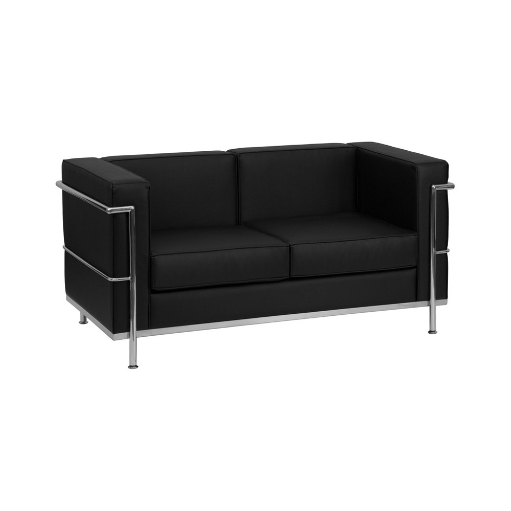 Contemporary Black LeatherSoft Loveseat with Encasing Frame