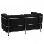 Contemporary Black LeatherSoft Loveseat with Encasing Frame