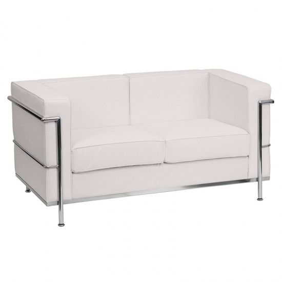 Contemporary Melrose White LeatherSoft Loveseat with Encasing Frame