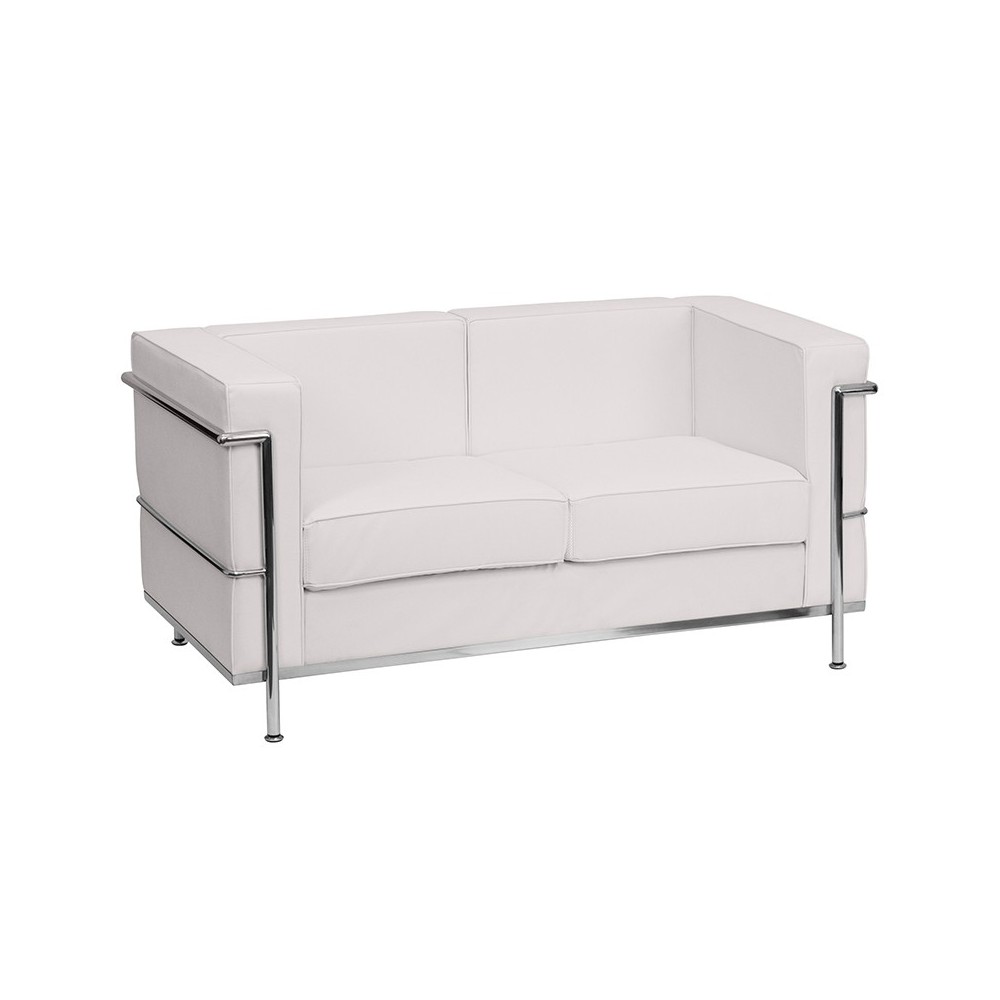 Contemporary Melrose White LeatherSoft Loveseat with Encasing Frame