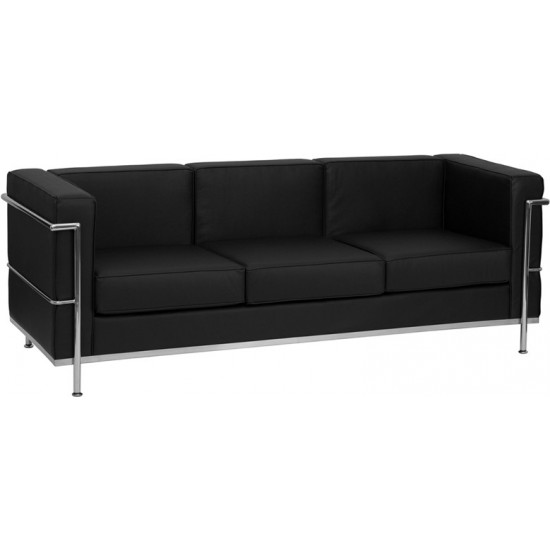 Contemporary Black LeatherSoft Sofa with Encasing Frame