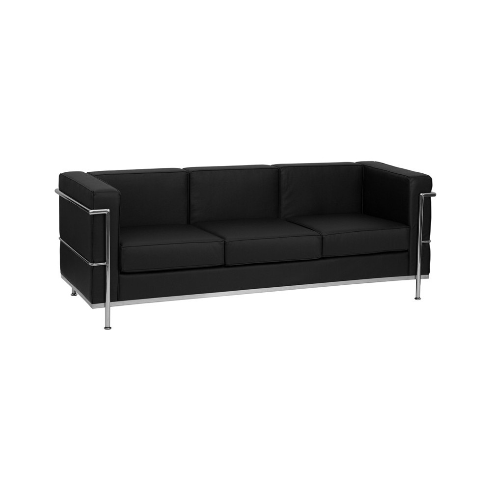 Contemporary Black LeatherSoft Sofa with Encasing Frame