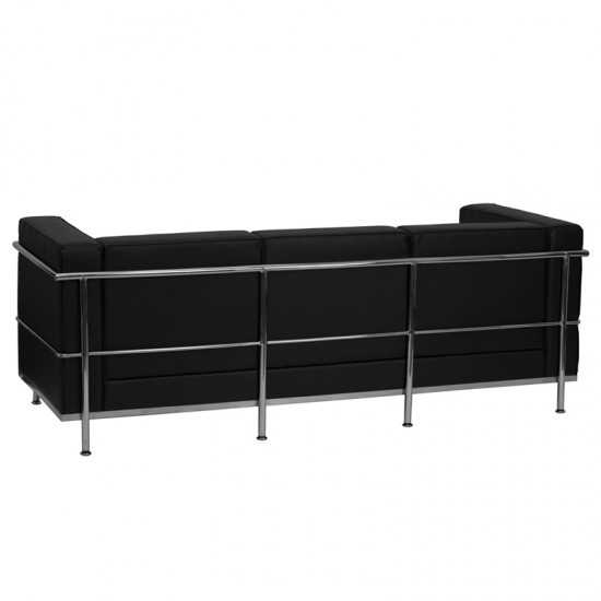 Contemporary Black LeatherSoft Sofa with Encasing Frame