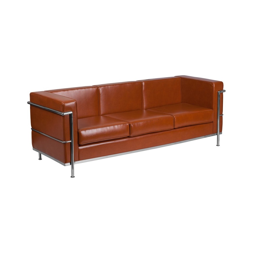 Contemporary Cognac LeatherSoft Sofa with Encasing Frame