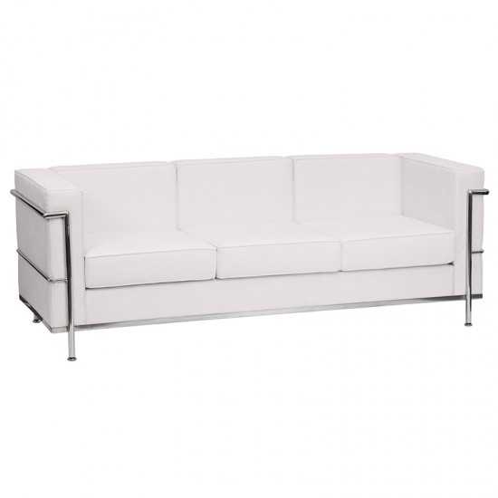 Contemporary Melrose White LeatherSoft Sofa with Encasing Frame