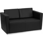 HERCULES Trinity Series Contemporary Black LeatherSoft Loveseat with Stainless Steel Base