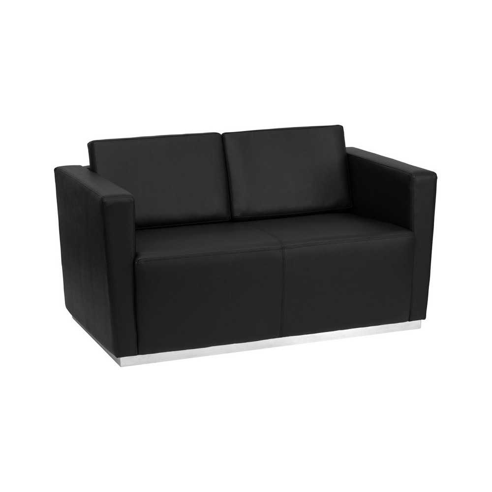 HERCULES Trinity Series Contemporary Black LeatherSoft Loveseat with Stainless Steel Base